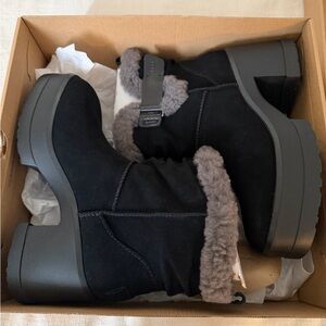 UGG Black and Gray Fur-Lined Winter Boots